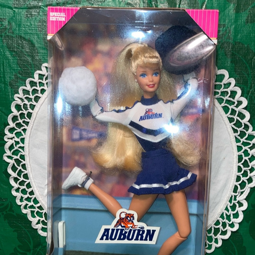 NRFB BARBIE bendable doll AUBURN blonde cheerleader w/pom poms $65